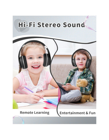 Auriculares Bluetooth DMJ BT56 para Niños y Adultos - Sonido Estéreo, 10h Batería, Plegables, Negro