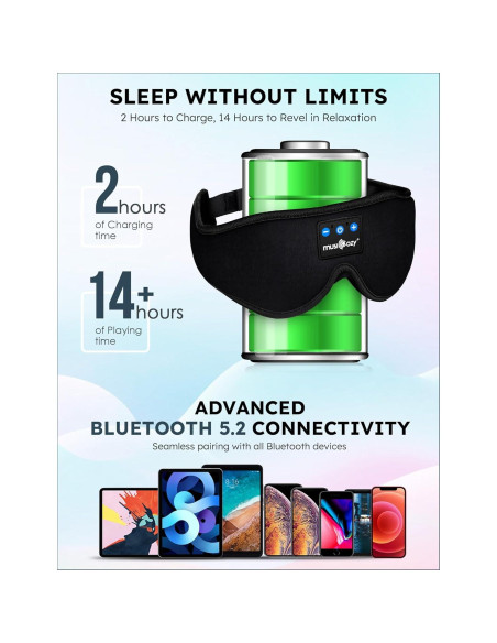 MUSICOZY Máscara de Sueño de Seda Fría con Auriculares Bluetooth