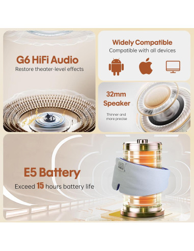 MUSICOZY Máscara de Sueño de Seda Fría con Auriculares Bluetooth