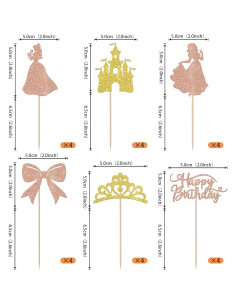 Toppers de Cupcake Princesa Rsstarxi 24 Piezas Rosa Dorado 2