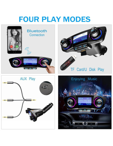 Transmisor FM Bluetooth JINSERTA E3181FM con Carga USB y Manos Libres