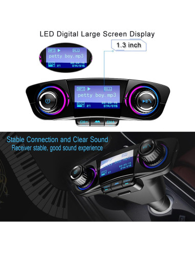 Transmisor FM Bluetooth JINSERTA E3181FM con Carga USB y Manos Libres