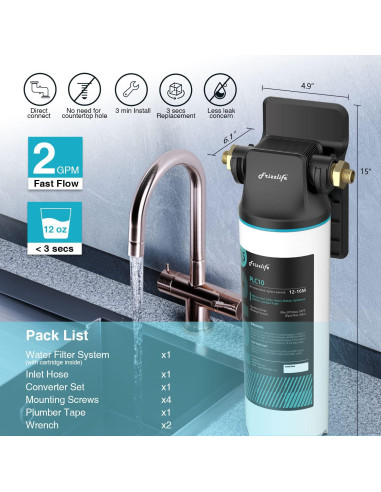 Filtro de Agua Bajo Fregadero Frizzlife SW10, 30L, Certificado NSF