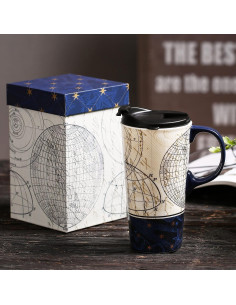 Taza de Viaje Cerámica Topadorn 0.5L Azul con Asa y Caja 2