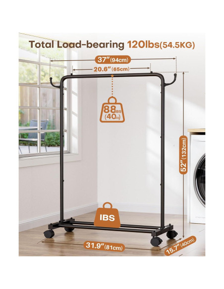 Perchero de Ropa Homde 81cm Alta Resistencia 54kg Negro