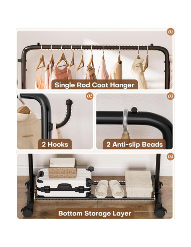 Perchero de Ropa Homde 81cm Alta Resistencia 54kg Negro