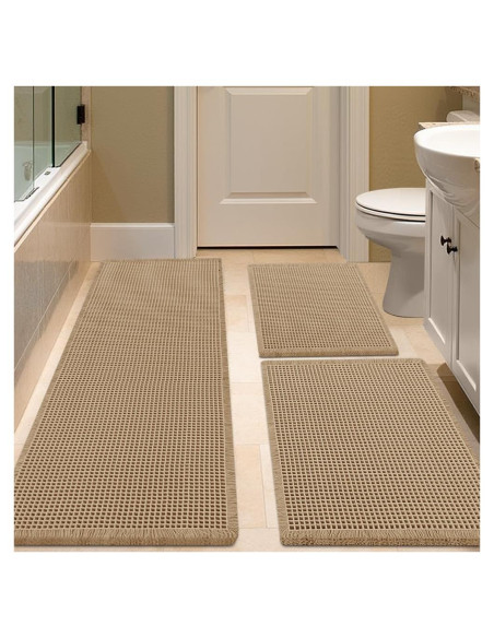 Juego de Alfombrillas de Baño IM HOME 3 Piezas Beige Antideslizante