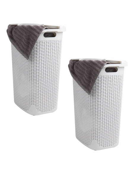 Cesta de Ropa Slim Mind Reader 60L 2-Pack Blanco con Tapa