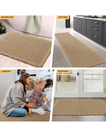 Juego de Alfombrillas de Baño IM HOME 3 Piezas Beige Antideslizante