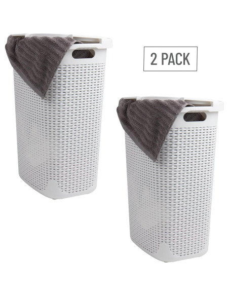 Cesta de Ropa Slim Mind Reader 60L 2-Pack Blanco con Tapa
