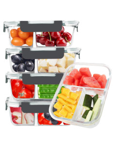 Contenedores de Vidrio para Comidas BAYZZ 5 Piezas 1.04L 3 Compartimentos