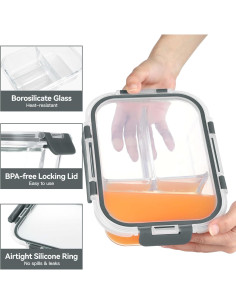 Contenedores de Vidrio para Comidas BAYZZ 5 Piezas 1.04L 3 Compartimentos 2