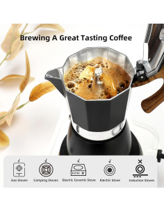 Cafetera Moka Manual Mongdio 9 Tazas Aluminio Negro 2