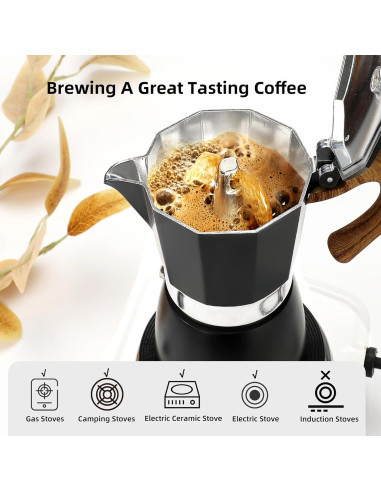 Cafetera Moka Manual Mongdio 9 Tazas Aluminio Negro