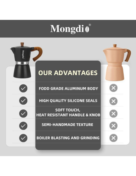 Cafetera Moka Manual Mongdio 9 Tazas Aluminio Negro