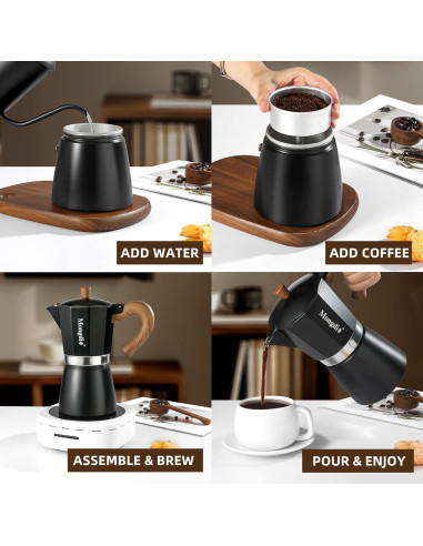 Cafetera Moka Manual Mongdio 9 Tazas Aluminio Negro