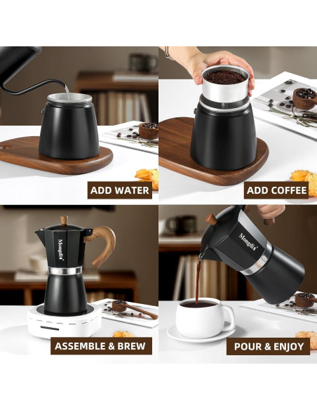 Cafetera Moka Manual Mongdio 9 Tazas Aluminio Negro