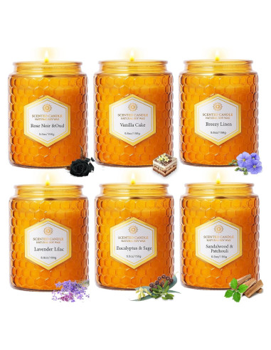 6 Velas Aromáticas de Soja Natural Amber - 240 Horas