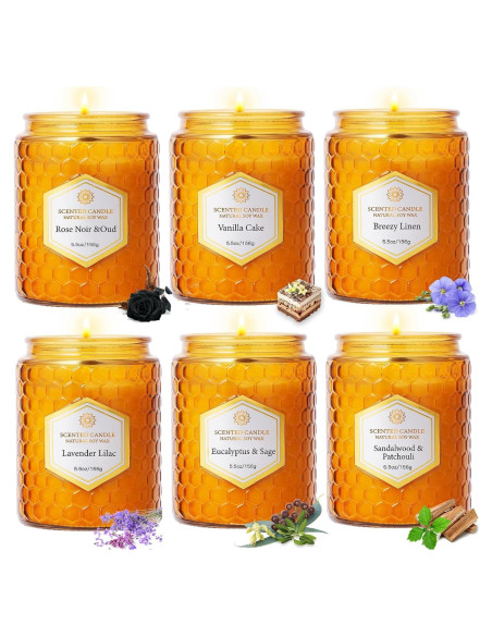 6 Velas Aromáticas de Soja Natural Amber - 240 Horas
