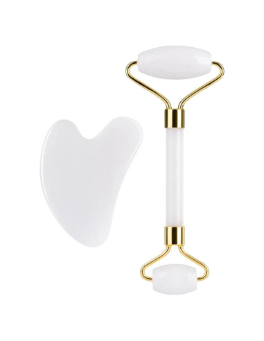 Rodillo de Jade Blanco LAMA 2 en 1 y Gua Sha Facial Antiarrugas