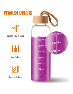 Botella de Agua de Vidrio 500ml Baalaka con Marcador de Tiempo 2