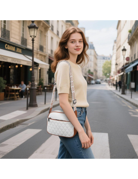 Bolso Cruzado Pequeño de Cuero PU para Mujeres - Blanco