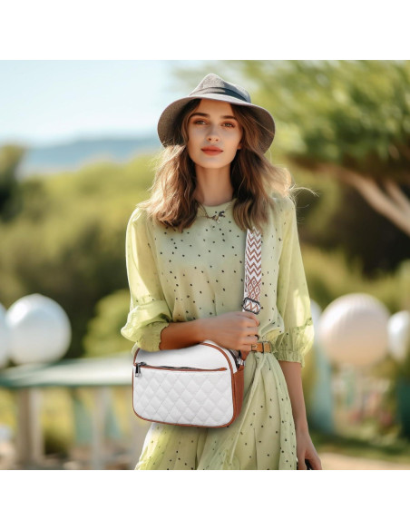 Bolso Cruzado Pequeño de Cuero PU para Mujeres - Blanco