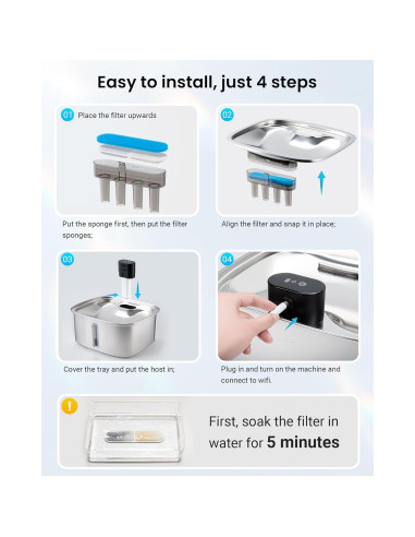 Dispensador de Agua Automático para Perros Vacqueen 10L Acero Inoxidable