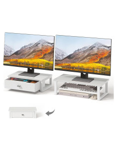 Soporte Doble Monitor WOHOMO Blanco con Cajón Organizador