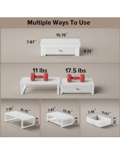 Soporte Doble Monitor WOHOMO Blanco con Cajón Organizador 2