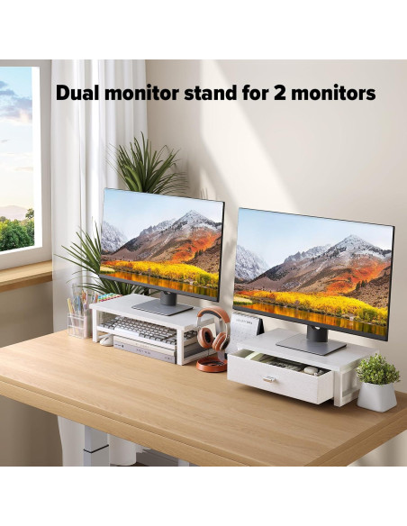 Soporte Doble Monitor WOHOMO Blanco con Cajón Organizador