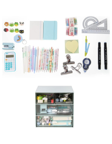 Organizador de Escritorio LETURE con 4 Cajones Plástico Azul