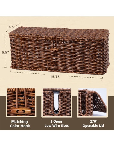 Caja de Gestión de Cables Brownlily Rattan 40x16 cm