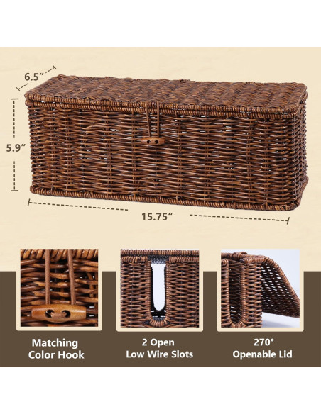 Caja de Gestión de Cables Brownlily Rattan 40x16 cm