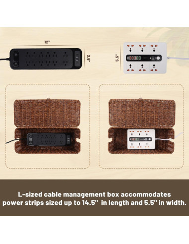 Caja de Gestión de Cables Brownlily Rattan 40x16 cm