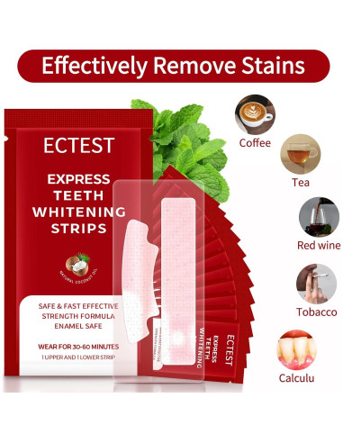 Tiras Blanqueadoras ECTEST para Dientes Sensibles - 28 Tiras Sabor Coco