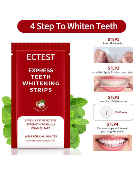 Tiras Blanqueadoras ECTEST para Dientes Sensibles - 28 Tiras Sabor Coco