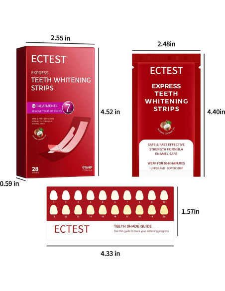 Tiras Blanqueadoras ECTEST para Dientes Sensibles - 28 Tiras Sabor Coco
