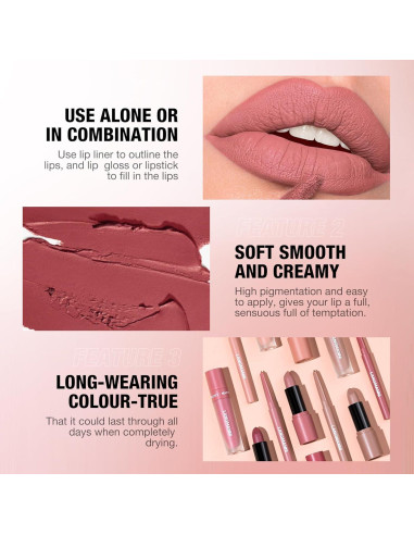 Set de Labios Mate LANGMANNI 3 en 1 - Lápiz, Labial y Brillo