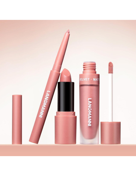 Set de Labios Mate LANGMANNI 3 en 1 - Lápiz, Labial y Brillo Set de Labios Mate LANGMANNI 3 en 1 - Lápiz, Labial y Brillo