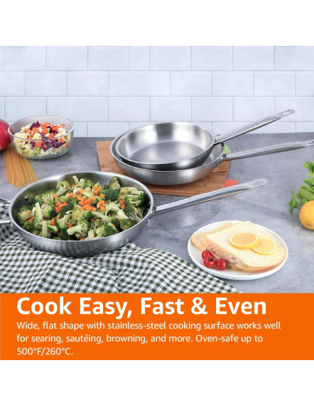 Juego de Sartenes de Acero Inoxidable 3 Piezas Amazon Basics