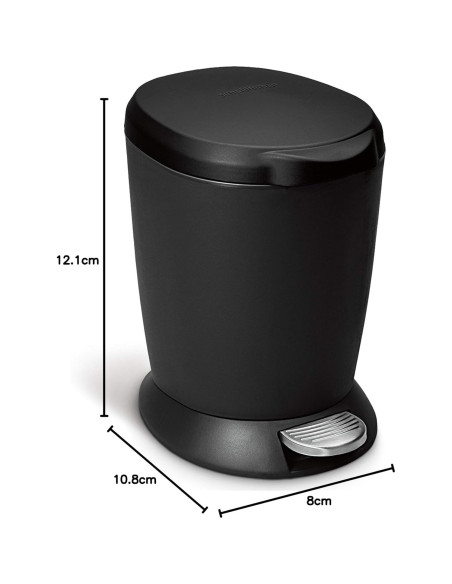 Basurero Compacto de Plástico 6L simplehuman Negro Redondo