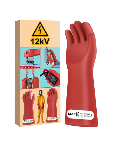Guantes Eléctricos Aislantes Coolneon 12kV Tamaño 10 Rojo