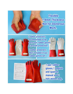 Guantes Eléctricos Aislantes Coolneon 12kV Tamaño 10 Rojo 2