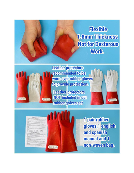 Guantes Eléctricos Aislantes Coolneon 12kV Tamaño 10 Rojo