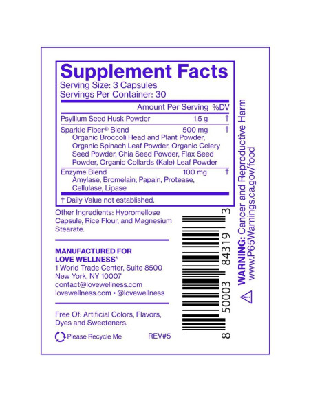 Suplemento de Fibra Love Wellness Sparkle Fiber 90 Cápsulas