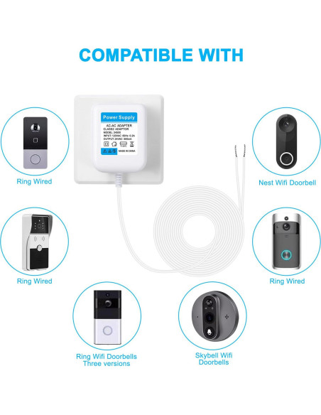 Transformador de Timbre 24V 500mA SZCHXSDZ 5m Blanco