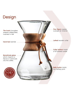 Cafetera Chemex Pour-Over Clásica 8 Tazas Vidrio Borosilicato 2