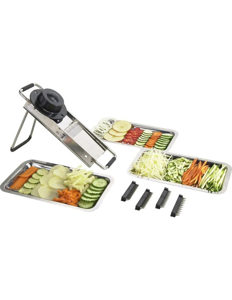 Mandolina Profesional Louis Tellier - Acero Inoxidable - Grosor Ajustable - Corta Verduras y Papas Fritas