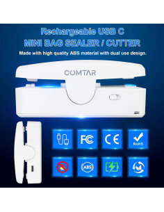 Mini Sello de Bolsas COMTAR Recargable USB-C 2-en-1 Blanco 2